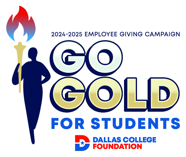 Logo for fundraising campaign showing a runner holding a torch and the text Go Gold for Students