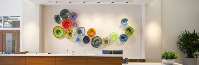 Photo of installed glass blown roundels.
